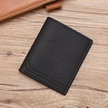 Slim black lychee pattern leather bifold wallet for men with elegant geometric stitching - Vertical / Black