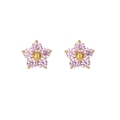 Delicate gold-tone flower stud earrings with small pink crystal petals for women - Pink