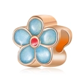 Rose gold cherry blossom charm with blue glitter petals and red gemstone center - Blue