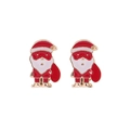 Detailed close-up of Santa Claus stud earrings with red and white enamel finish - Santa Claus