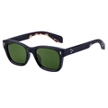 Square black acetate polarized sunglasses with dark green lenses and metal arrow studs - Shiny Black Bean Flower Inner Gold G15 Green Lens