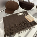 Deep coffee cashmere-feel scarf with fringe, featuring white woven label and tag - 200x68cm / Red Brown Coffee