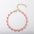 18k gold plated stainless steel bracelet featuring pink enamel hearts and adjustable chain - Pink