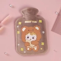 Brown plush hot water bottle featuring a cute cartoon bear girl and Meet You text - Large Coffee - Bread Girl