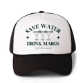Cappellino trucker classico bianco e nero con stampa Save Water Drink Margs e rete - Nero & Bianco