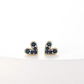 Elegant gold heart stud earrings featuring sparkling deep blue crystal stones on white base - Blue (ES0041)