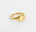 18K gold plated sunflower signet ring with oval engraved 316L stainless steel design - US 6 / Gold 3
