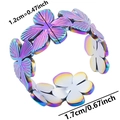 Detailed view of iridescent flower ring showing 1.2cm width and 1.7cm diameter dimensions - Rainbow