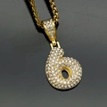 Gold plated hip hop number 6 bubble pendant with pave set zircons and wheat chain - Number 6 / Pendant Only / Gold