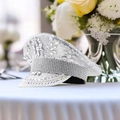 Detail of silver captain hat with sequins, rhinestones and pearls for stage or wedding - Silver Sequin No Letters Style