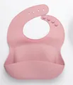 Pink waterproof silicone baby bib with adjustable neck strap and deep food catcher pocket - Large / Rose Red