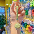 Sparkling green diamond-encrusted mushroom keychain with a shiny crystal strap - Full Drill Mushroom-Green