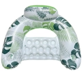 Inflatable pool lounger with tropical green leaf pattern and comfortable headrest - U-Shaped Water Lounger / U-Shaped Green Maple Leaf Lounger