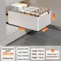 White pull-out cabinet organizer with metal handle and drawer slides, 43x20x14cm size - Heightened 43x20x14cm