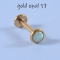Flat back gold stainless steel labret stud featuring a round white fire opal stone - Gold White Opal OP17