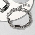 Silver stainless steel Cuban chain bracelet with a black oval shell inlay and lobster clasp - Black Shell Cuban Bracelet 18+4CM