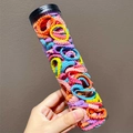 Dose mit bunten elastischen Haargummis für Damen aus hochdehnbarem weichem Stoff - Bonbonfarben Wellig 100 Stk. mit Dose
