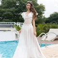 Abito da spiaggia bianco all'uncinetto con maniche a balze e gonna trasparente - S / Set Intero Bianco (Costume+Gonna)