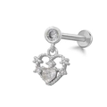 Silver heart pendant labret stud with inlaid cubic zirconia on white background - Silver Hollow Heart Dangle (24051003-11)