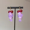 Détail de boucles d'oreilles grappe de raisin créatives avec perles lilas et rouges - 17# Tige en Argent - Rouge Violet (Grappe de Raisin)