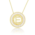 Golden round pendant necklace with letter E and sparkling white cubic zirconia stones - Gold Letter-E