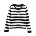 Cardigan in maglia a righe bianche e nere con bottoni dorati di lusso - S / Strisce Bianche e Nere