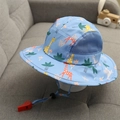Light blue kids sun hat with giraffe print, breathable mesh, and safety whistle strap - 50-53cm (2-6 Years) / Sky Blue Maple Leaf Giraffe (Mesh Bucket Hat)