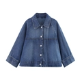 Relaxed fit blue washed denim cape jacket with metal buttons on white background - XS / Blue