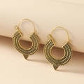 Bohemian vintage hollow geometric C-shaped earrings in antique gold textured alloy - Antique Gold (7400)