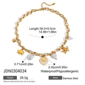 Detail van vergulde roestvrijstalen Y-ketting met boze oog en parelhangers - Multi-element Hanger Witte Gevlochten Touw Ketting (JDN0304034)