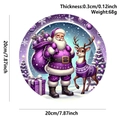 20cm round Christmas door sign featuring purple Santa and Reindeer on white background - Wooden Christmas Sign Purple Santa and Deer
