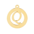 Polished gold stainless steel round pendant featuring a hollow geometric letter Q - Letter Q