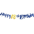Navy blue and gold glitter Happy 18th Birthday banner for party decorations - 18th Birthday Mirror+Glitter Style / Deep Blue Gold
