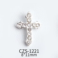 Silver alloy cross nail charm with full pavé crystals measuring 8x11mm for manicure - Pave Cross (ZS-1221)