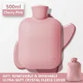 500ml cherry pink hot water bottle with anti-slip texture and plush fleece cover - Sakura Pink Water Bag + Crystal Super Soft Cover / 500ml (Small)