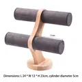 Double-tier wooden jewelry stand for bracelets and watches with grey velvet pillars - Grey Velvet