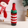 Elf style knitted wine bottle cover with red and green stripes and gold bell decor - Red White Green Striped Elf Style / Colorful