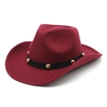 Detail of burgundy wool fedora featuring a black velvet band with gold metal studs - S (54cm) / Burgundy