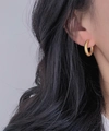 Matte gold titanium steel hoop earring worn by a model for a minimalist jewelry look - 18K Gold Plated Titanium Steel / Matte Frosted Gold