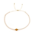Bohemian handmade beaded bracelet with amber round stone and adjustable woven cord - Light Rope/Amber Round Bead/Gold Bead(BR0103)
