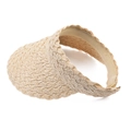 Detailed view of wide wave-edged straw sun hat with woven texture and sweatband - Beige