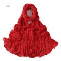 Detail of bright red pleated cotton linen scarf with soft breathable wavy texture folds - 29# Red