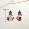 Set of two gray knitted Christmas gnome pendants with white fur beards 7cm height - Two-Piece Set / Grey Bearded Old Man
