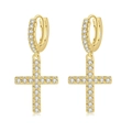 Gold plated huggie earrings with cross pendants and sparkling pave set zircons - Gold Cross A