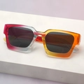 Chic square sunglasses with gradient thick frames on a geometric display stand - Orange Pink Gradient Frame Gray Lens