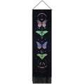 Nordic butterfly tapestry with moon phases, stars and black tassel fringe wall art - Butterfly Black