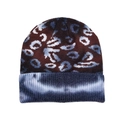 Detailed macro view of the knitted texture with leopard print and tie-dye ribbed cuff - One Size(Adjustable) / Navy Leopard Tie-Dye