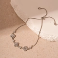 Detail of adjustable flower bracelet with cubic zirconia inlays and sliding box chain - Silver Flower Bracelet