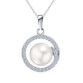 Elegant S925 sterling silver necklace with a round pearl pendant surrounded by zircons - Necklace / 925 Silver