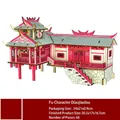 DIY Chinese traditional wooden 3D puzzle stilt house with pink and wood accents - Fu Stilt House / 66 Pcs/Finished 26.5x17x16.5cm